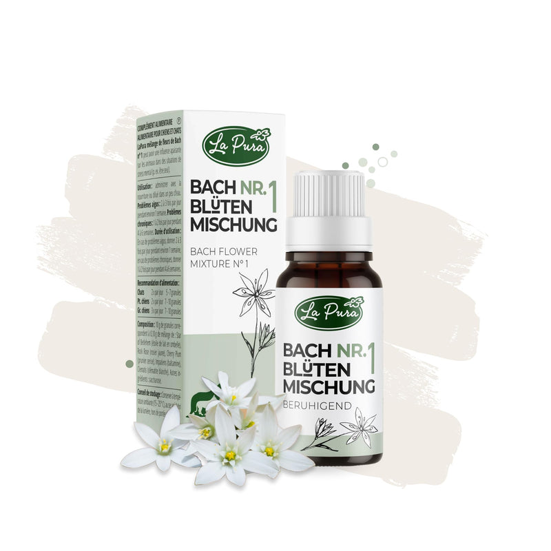 LaPura Bach Flowers No. 1 for dogs and cats, for gentle calming in the event of noise, restlessness, fear, travel, being alone, thunderstorms, New Year's Eve, globules 10 g - BeesActive Australia