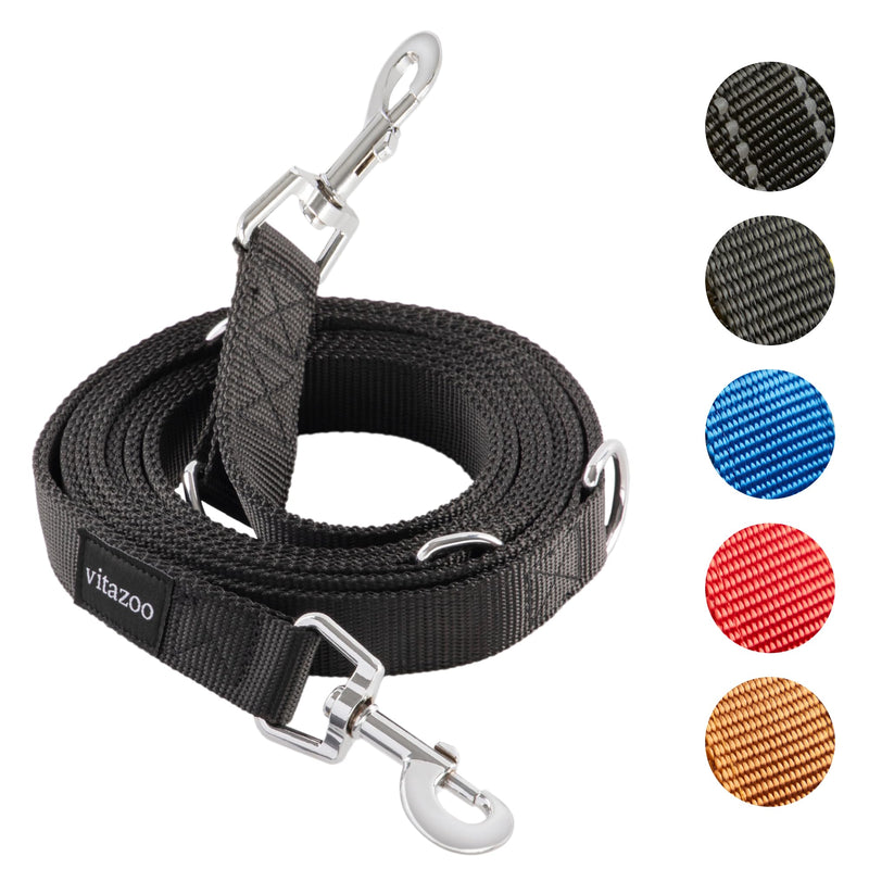 vitazoo dog leash - 3mx2.5cm - nylon graphite leash with carabiners for small, medium and large dogs - adjustable leash with 4 different lengths in black for your dog 3m - BeesActive Australia