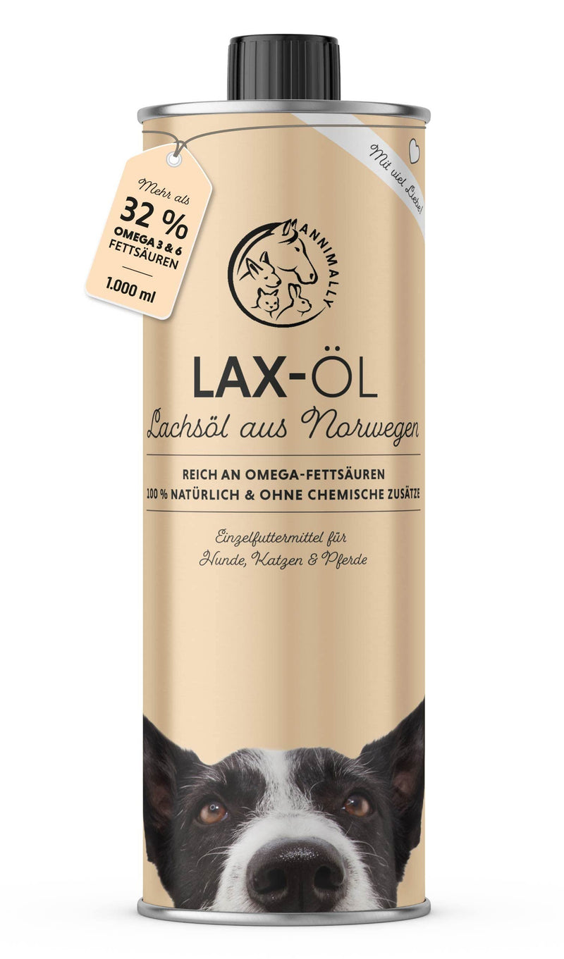 Annimally salmon oil for dogs 1 liter rich in Omega 3 & 6 fatty acids (more than 32%) - Barf fish oil suitable for dogs, cats and horses I Pure natural product cold-pressed from Germany - BeesActive Australia