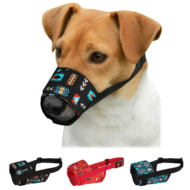 CollarDirect Dog Muzzle - Adjustable Soft Breathable Tribal Nylon Mouth Guard for Small Medium Large Dogs Anti Chewing Barking S Pattern 2 - BeesActive Australia