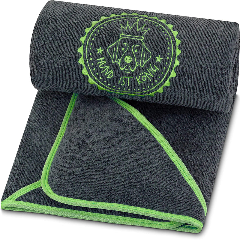 DOG IS KÖNIG® Extra Absorbent Dog Towel - Highly Absorbent Dog Towel Made of Microfiber with 4 Interventions - Soft XL Microfiber Towel for Dogs - Premium Dog Drying Towel, Quick Drying Dark Gray Green [130x75cm] - BeesActive Australia