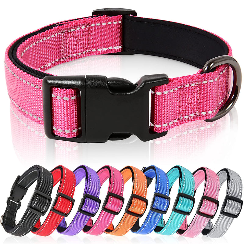 HEELE Dog Collar, Soft Padded Neoprene Nylon Dog Collar for Small Medium Large Dogs and Puppies, Adjustable and Reflective Collar Dog for Training, Pink, S: Length 26-38cm (Pack of 1) - BeesActive Australia