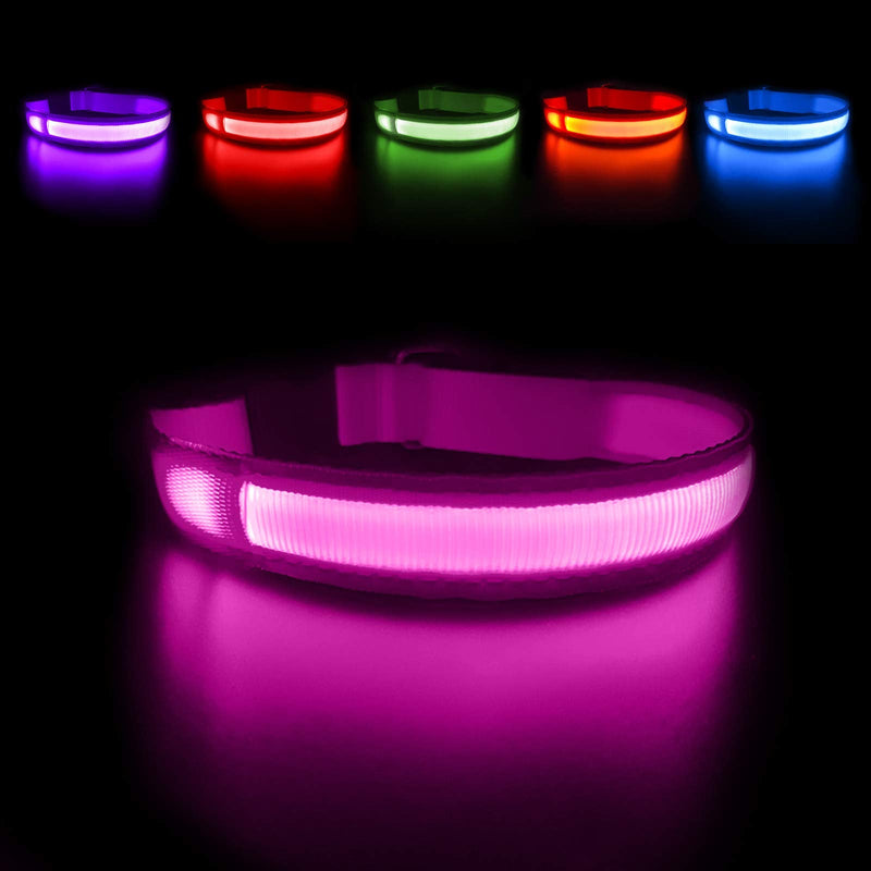 MASBRILL Dog Collar Luminous Rechargeable LED Light Collar Waterproof for Small Medium Large Dogs Adjustable Flashing Light Safety Collar with 3 Lighting Modes Pink - M M(38-50cm/15-19.7inch) Pink(TC5200) - BeesActive Australia