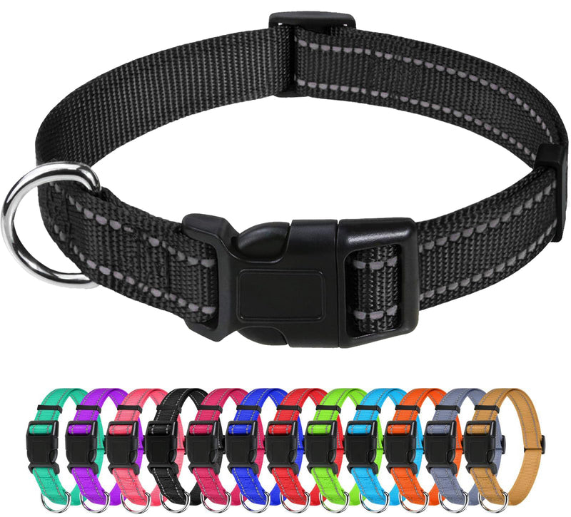 TagME Nylon Dog Collar, Adjustable Reflective Dog Collar with Safety Buckle for Small Dogs, Black, 1.5cm Width S (Pack of 1) - BeesActive Australia