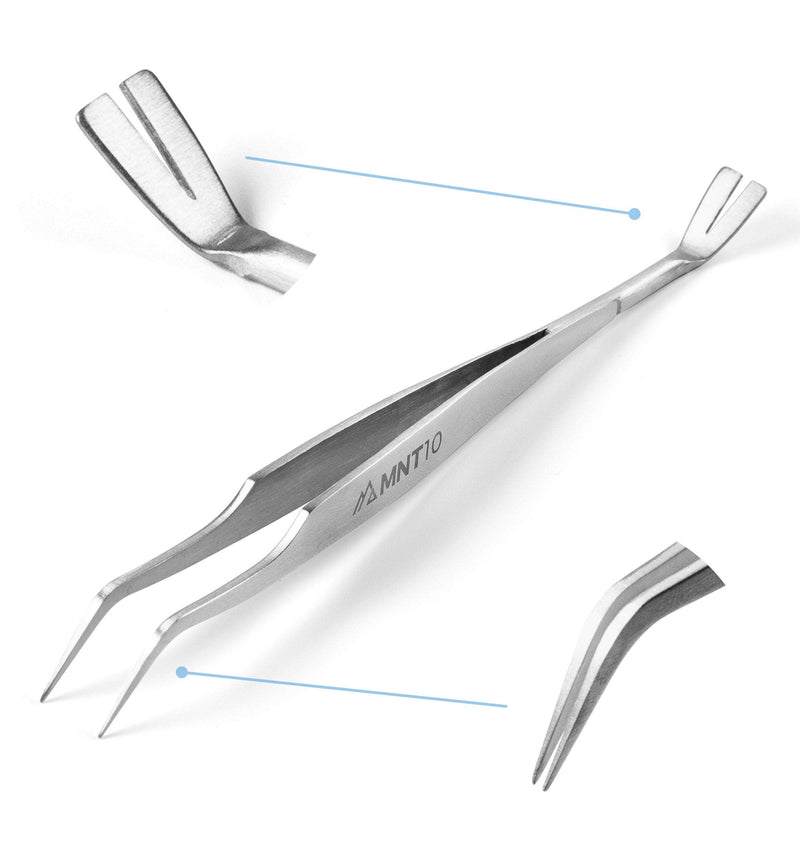 MNT10 tick tweezers stainless steel 2-in-1 I splinter tweezers, tick tweezers + tick hook for people and dogs in a practical metal case I ideal for ticks of any size I + FREE identification card - BeesActive Australia