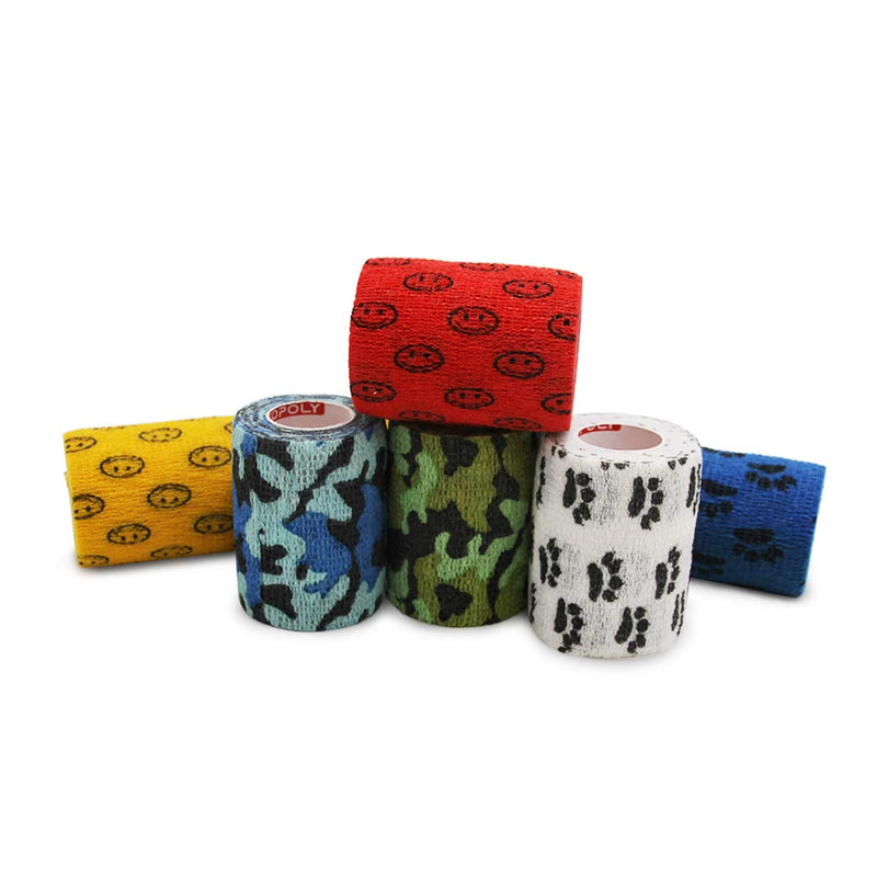 GSPCARE Animal Bandage Self-Adhesive 5 cm x 4.5 m, 6 Rolls Self-Adhesive Bandage Elastic Cohesive Bandage, Adhesive Bandage for Swelling of Ankle Sprains on Wrist Printed - BeesActive Australia