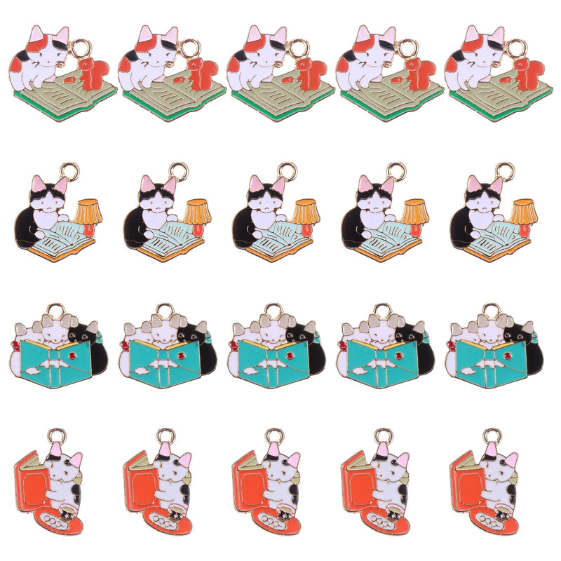 VALICLUD Pack of 20 Metal Cat Charms Enamel Cat Design Pendant Cartoon Kitty Pendant Alloy Animal Pendant Hanging Charms for Jewelry Making DIY - BeesActive Australia