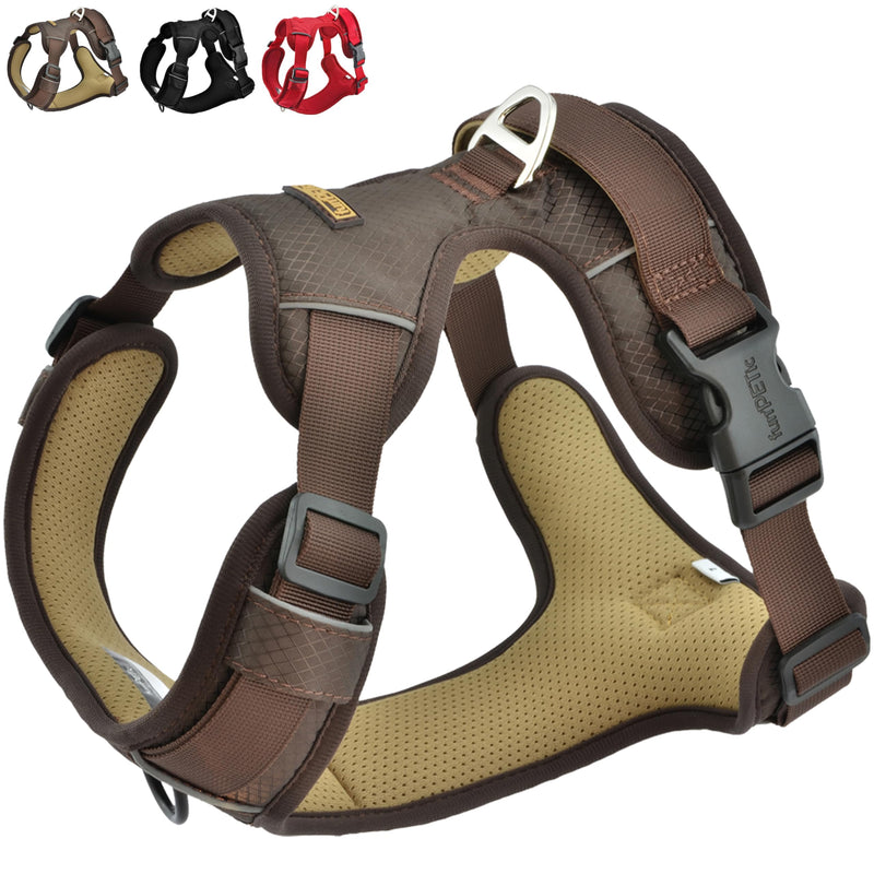 funPETic Dog Harness Essential - Anti-Pull Harness, Reflective, Padded and Breathable - Chest Harness for Medium and Large Dogs (L - Brown) L - BeesActive Australia