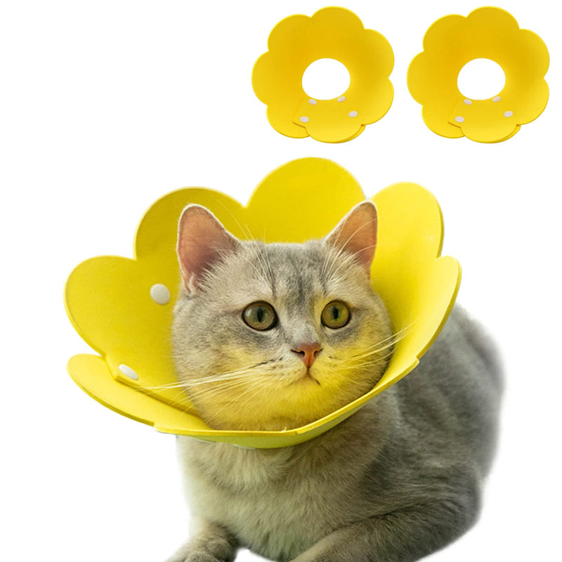 PUMYPOREITY 2 pieces cat neck collar, adjustable cat collar, Elizabethan collar, recovery collar after surgery and injuries for puppies, small dogs and cats (yellow, M) A-yellow - BeesActive Australia