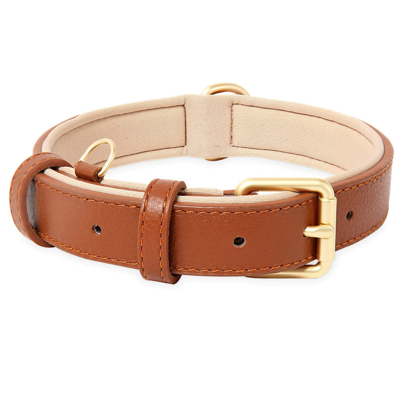 HEELE Dog Collar, Dog Collar with Padded and Genuine Leather, Adjustable Collar for Puppies, Medium, Small Dogs, Brown, M M (Pack of 1) - BeesActive Australia