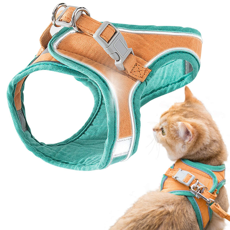 GeeRic cat harness, escape-proof cat harness, cat vest with leash, adjustable harness for small cats, escape proof cat harness set with reflective stripes S green orange - BeesActive Australia