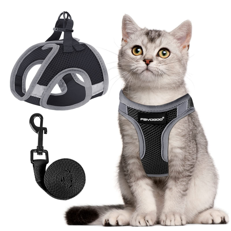 FAYOGOO Cat Harness Cat Leash Harness for Cats, Cat Harness with Leash Escape-Proof Adjustable Cat Harness Controlling Breathable Cat Leash with Reflective Strips Black M (Pack of 1) - BeesActive Australia