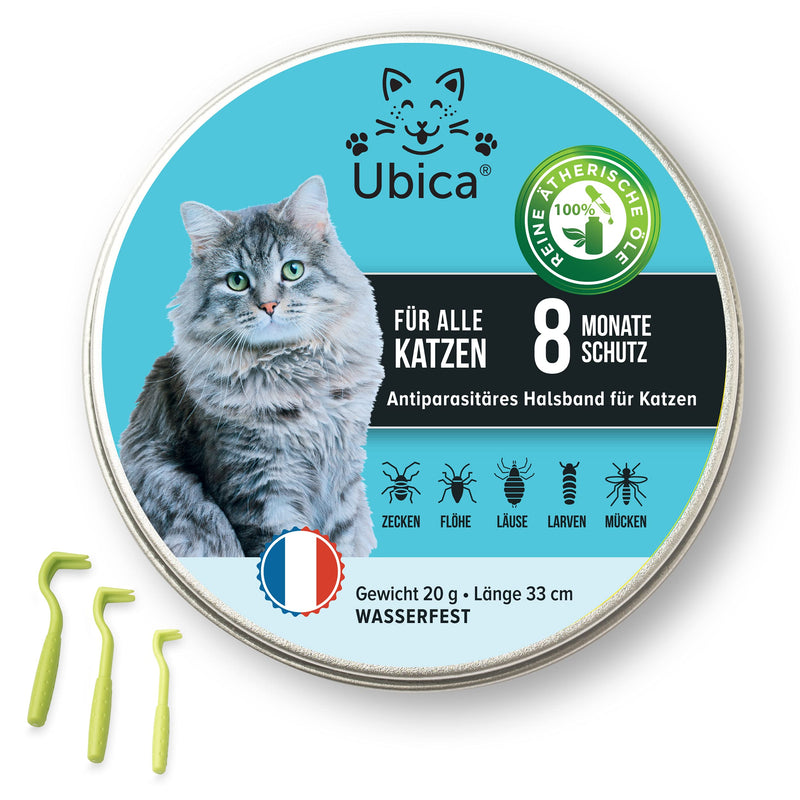 Ubica® tick collar for cats - flea collar for cats - tick protection - flea treatment for cats - formula with essential oils (lemongrass) - 100% WATERPROOF 3 tick clips free - BeesActive Australia