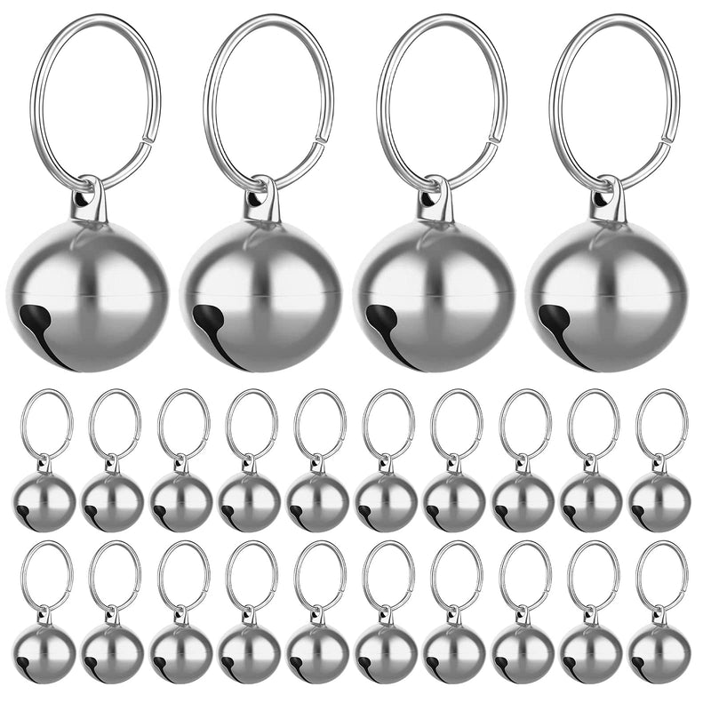 Molain Pack of 24 Cat Bells with Key Ring Dog Collar Bells Training Bells Collar Pendant Pet Accessories Festival Party DIY Small Bells Silver - BeesActive Australia