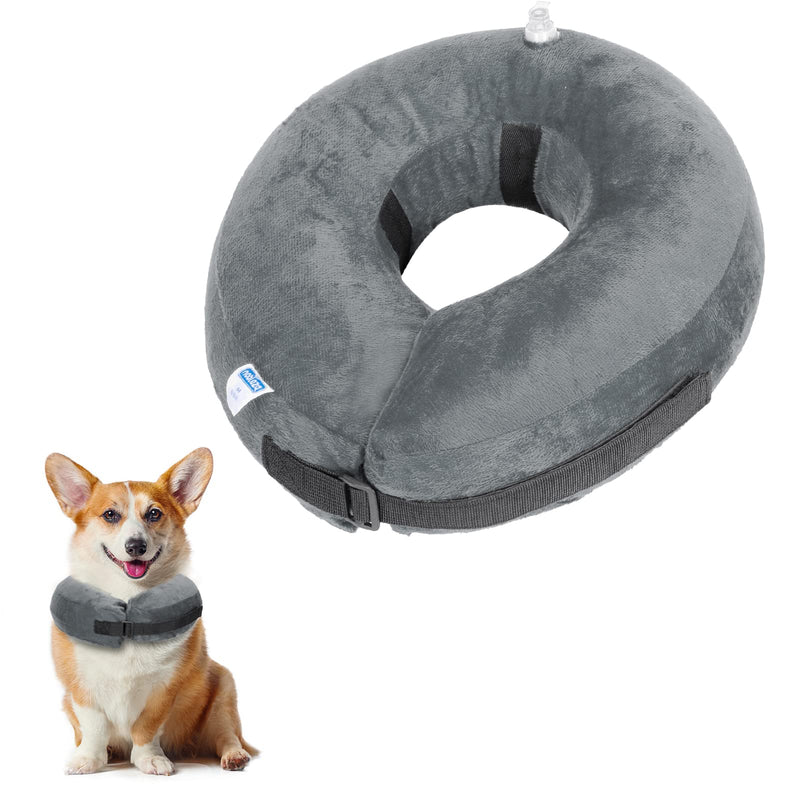 Nobleza - Inflatable neck collar for dogs and cats, adjustable protective collar for dogs, comfortable protective collar with Velcro fastener for pets, cats, dogs after surgery and injuries (grey, M) M (25.5-33 cm) grey - BeesActive Australia