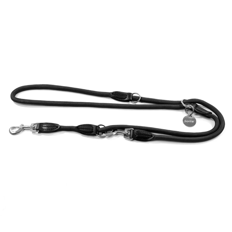 lionto multifunctional leash adjustable for all dogs, weatherproof neck leash up to 200 cm, robust dog leash easy to clean, versatile leash with rust-proof stainless steel carabiners, black - BeesActive Australia