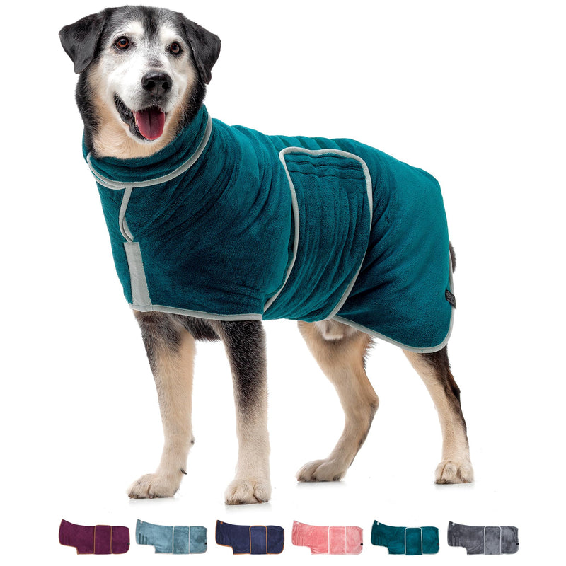 Lucky Paws® dog bathrobe - double-layer dog bathrobe - dry faster in minutes, absorbent dog towel & soft dog bathrobe in 1 - luxury dog towel bathrobe (L, Teal) L - BeesActive Australia