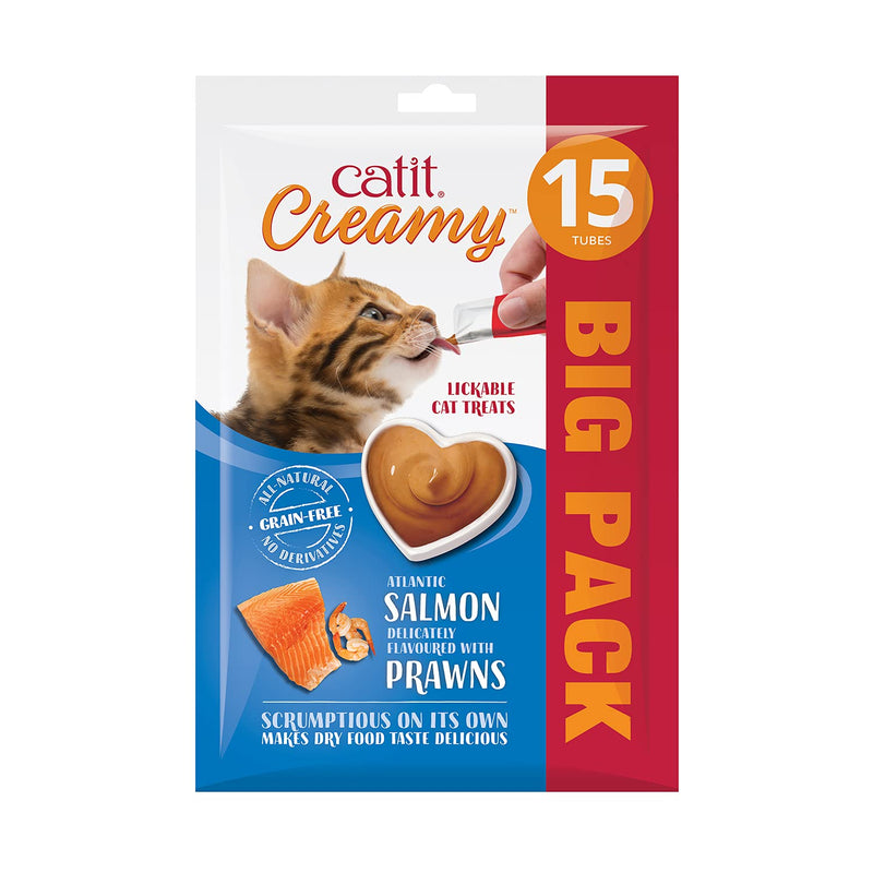 Catit Creamy liquid licking paste for cats with salmon and shrimp, 15 x 10g - BeesActive Australia