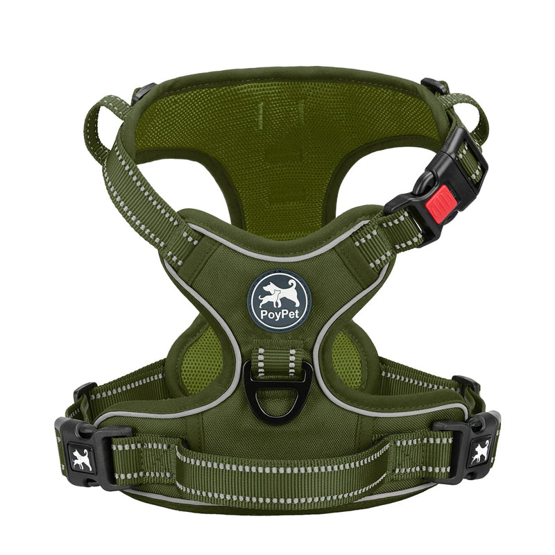 PoyPet No-Pull Dog Harness, Reflective Dog Harness for Non-Choking Dogs, Adjustable Soft Padded Pet Vest with Easy Control Handle for Medium Dogs (Army Green, M) Army Green - BeesActive Australia