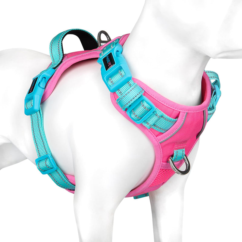 PHOEPET No Pull Dog Harness, Reflective Dog Vest with Soft Training Handle for Small, Medium and Large Dogs (Pink Base and Green Straps, S) Pink Base and Green Straps - BeesActive Australia
