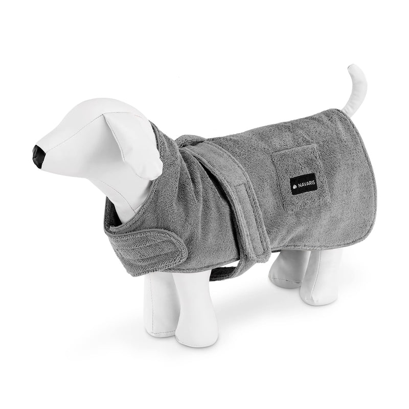 Navaris dog bathrobe dog towel - towel for medium-sized dogs - adjustable straps with Velcro fastener - dog bathrobe soft comfortable M grey - BeesActive Australia