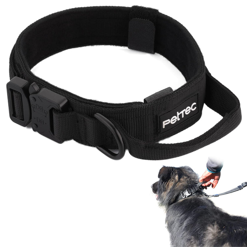 PetTec dog collar made of neoprene & nylon, collar with handle for small & large dogs, softly padded (S-XL), extremely robust & water-repellent, adjustable, set collar & drag leash collar XL (61 - 71 cm) black - BeesActive Australia