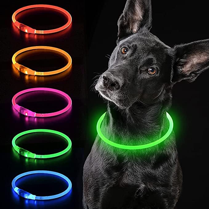iTayga Luminous Dog Collar, USB Rechargeable and Waterproof Dog Collar, Adjustable Length, Safety Collar for Dogs and Cats, 3 Modes, Green - BeesActive Australia