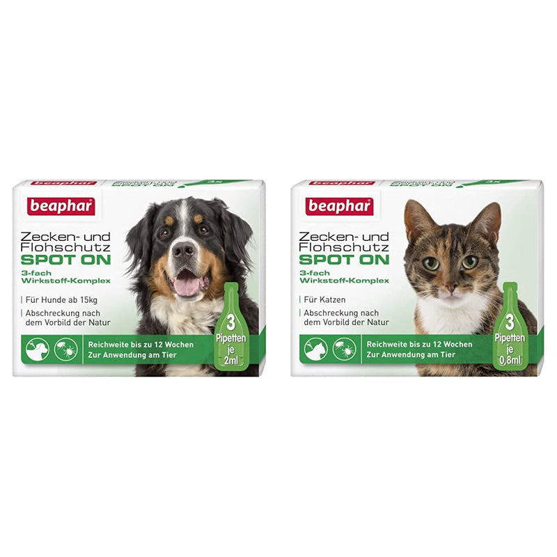 Spot ON tick and flea protection for dogs over 15 kg & Spot On tick and flea protection for cats, tick and flea protection with Margosa extract, 3 x 0.8 ml bundle with Spot On flea protection for cats - BeesActive Australia