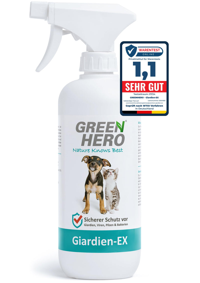 Green Hero Giardia EX Disinfectant Spray for Dogs & Cats 500ml | Highly effective against Giardia, bacteria, viruses & fungi | Dermatologically tested for disinfection of animals and the environment - BeesActive Australia