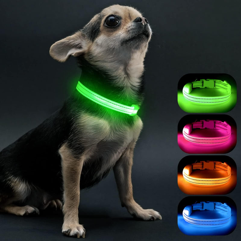 Visinite Luminous Dog Collar, Waterproof, Adjustable, USB Rechargeable LED Dog Collars, Glows in the Dark, Luminous Dog Collar Keeps Your Small Dog Visible and Safe, Green, S Green S - BeesActive Australia