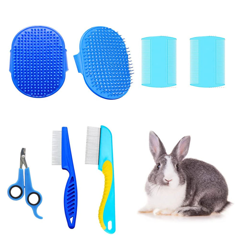 Rabbit Grooming Brush, Small Pet Hair Brush Kit Rabbit Brush, Massage Brush Bunny Nail Clippers Small Pet Grooming Brush Kit for Cats, Puppies, Rabbits, Hamsters (Blue) - BeesActive Australia