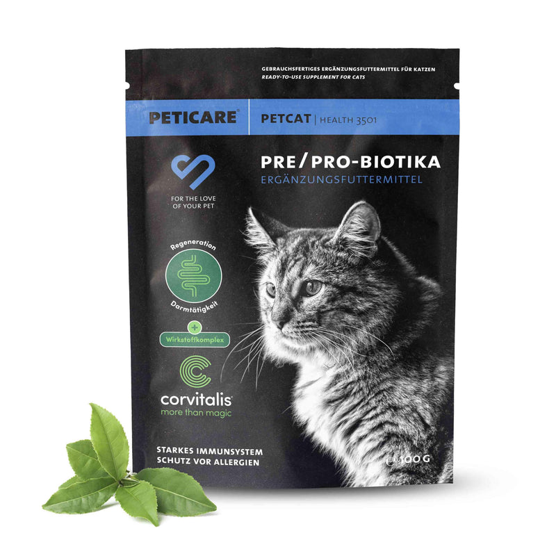 Peticare Cat Prebiotics & Probiotics | Strengthen the immune system, cleanse the intestines, build intestinal flora | relieves allergy susceptibility & itching | with innovative Corvitalis® complex - petCat Health 3501 100 g - BeesActive Australia