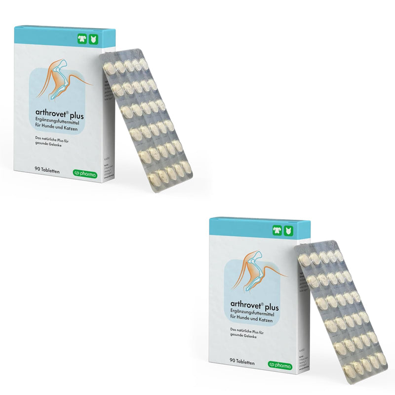 cp-pharma arthrovet Plus | Double pack | 2 x 90 tablets | Supplementary food for dogs and cats | For the physiological function of the joints and bone formation - BeesActive Australia