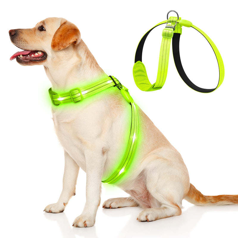 KOSKILL LED Dog Harness Rechargeable Illuminated Dog Harness Glows in the Dark LED Dog Vest Reflective Dog Lights for Night Walks Green L - BeesActive Australia
