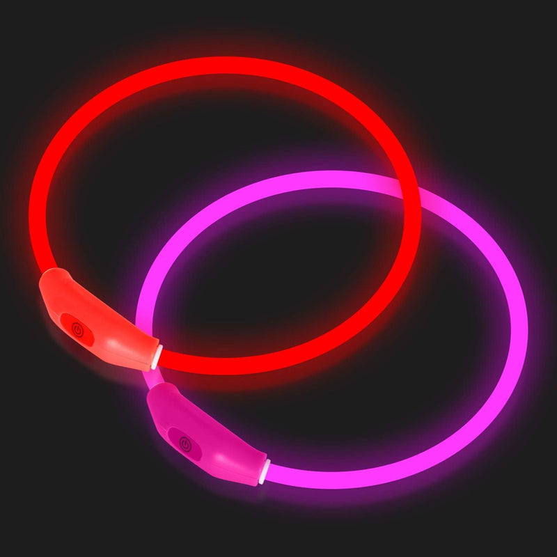 Novkin 2-Pack LED Dog Collars, Luminous Dog Collars, Rechargeable Dog Lights, Reusable Safety Collar for Small, Medium and Large Dogs, Red and Pink Blush and Powder - BeesActive Australia