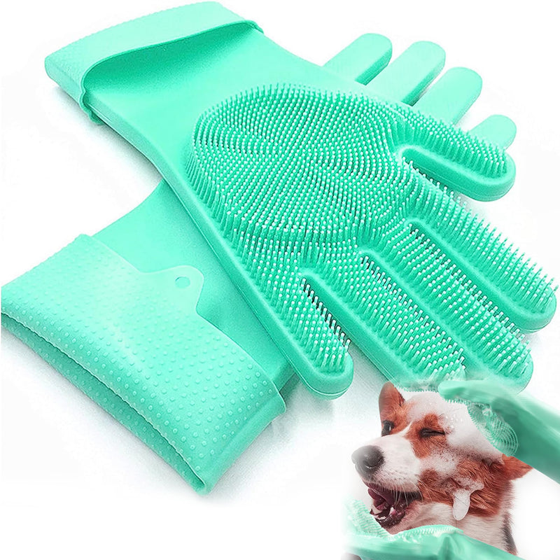 XFLYP Pet Grooming Gloves, Grooming Gloves Cats Made of Silica Gel Glove Brush Cat, Hangable Design, Bathing and Massaging for Dogs and Cats (Green) - BeesActive Australia