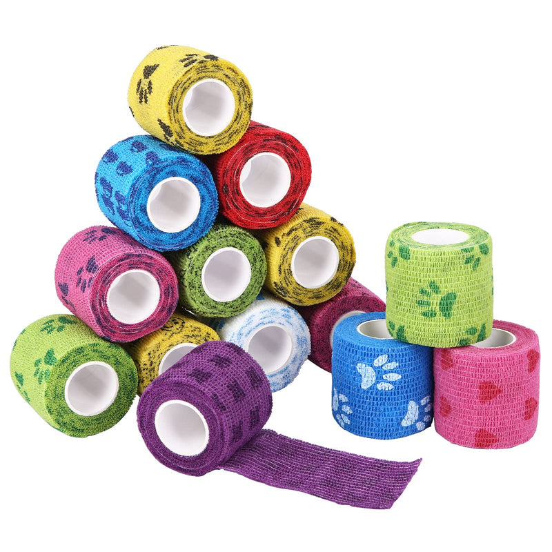 UNIDEAL 14 Rolls Self-Adhesive Bandage for Pets, Multifunctional Adhesive Bandage, 12 Patterns, Comfortable and Breathable, Elastic Fixing Bandage for Pet Care and Sports Protection (5 cm x 4.5 m) - BeesActive Australia