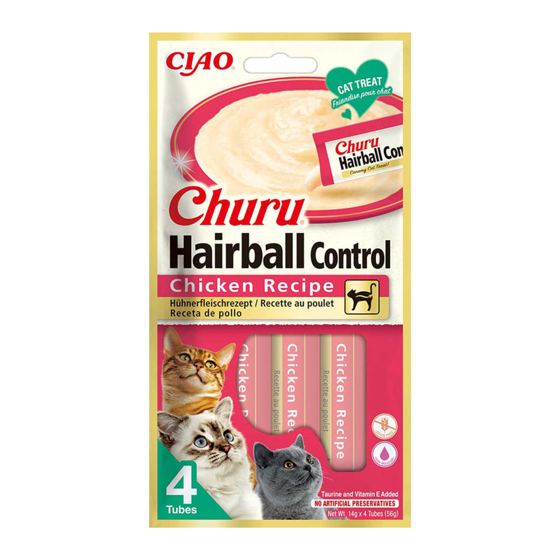 INABA Churu Hairball Control Creamy Premium Cat Treats with Taurine and Vitamin E, Chicken 56 g (Pack of 1) Hairball - Chicken 56 g (Pack of 1) - BeesActive Australia