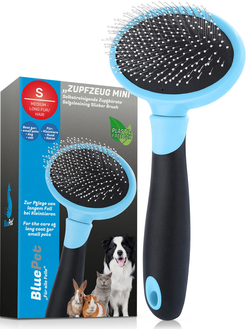 BluePet cat brush & small dog brush, rabbit brush - gently removes underfur, knots & felt - mini plucking tool for daily grooming mini blue - BeesActive Australia