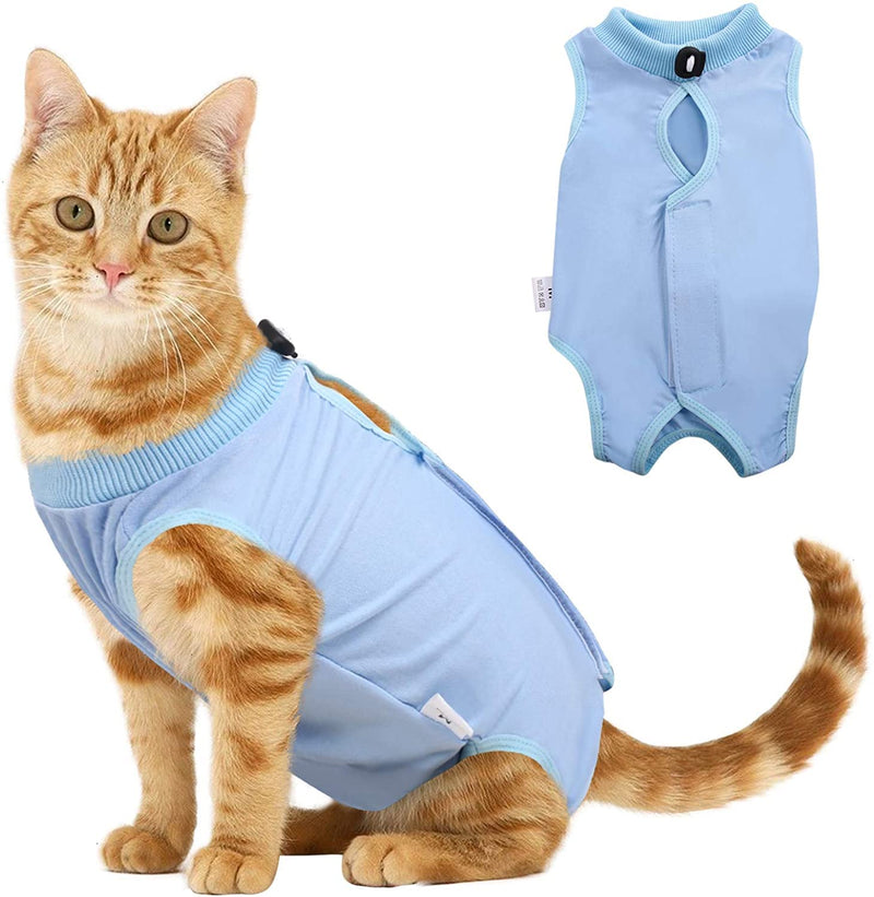 Voarge Recovery Suit Cat, Cat Bodysuit After Surgery Anti-licking, Prevent Licking After Surgery Wear Weaning and Keep Warm Recovery Cloth Suit for Cats Dogs (L, Blue) L - BeesActive Australia