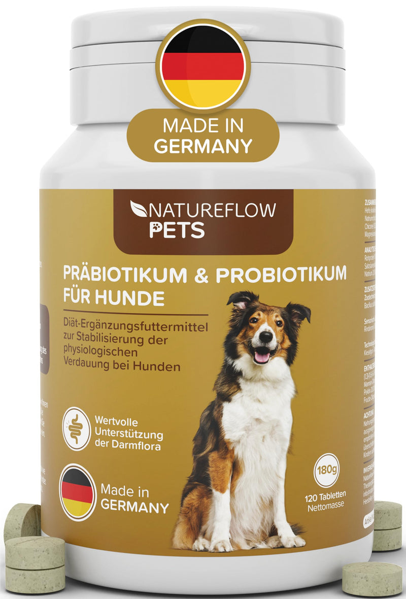 Probiotics intestinal cleansing for dogs - premium quality made in Germany - probiotics for dogs - 120 tablets for improved digestion and immune system - building dog intestinal flora with Natureflow Pets - BeesActive Australia