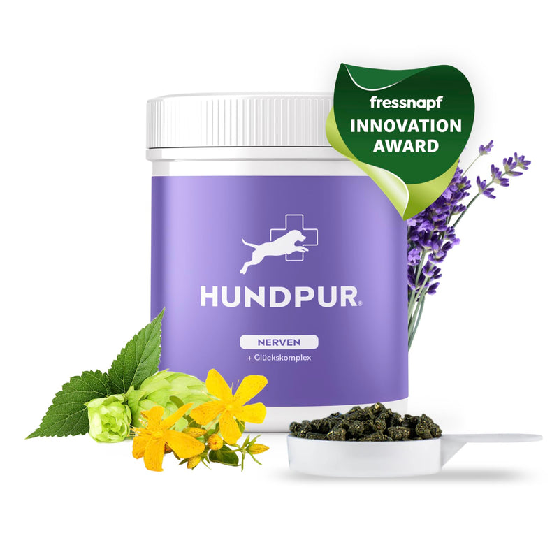 Hundpur Nerves 300 g - Pellets for dogs against stress and anxiety - with St. John's wort, lavender and magnesium - strengthening the dog's nerves - Made in Germany - BeesActive Australia