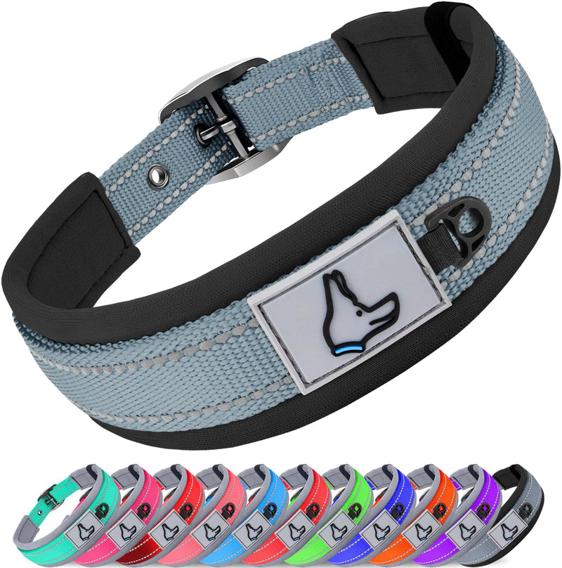 Joytale Dog Collar, Soft Padded Neoprene Collars for Small Dogs, Nylon Reflective Wide Collar Dog, Gray S (Pack of 1) - BeesActive Australia