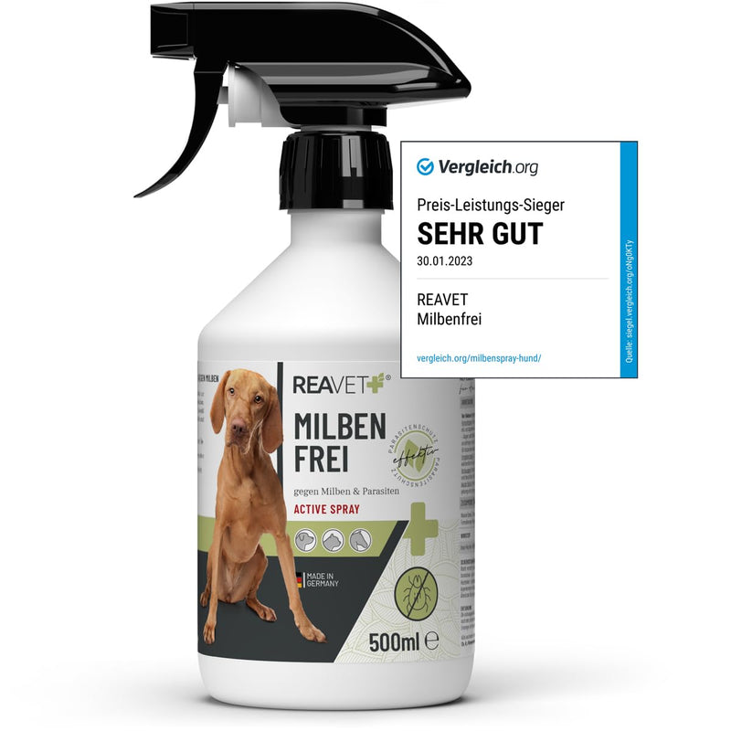 ReaVET anti mite spray for dogs, cats and horses 500 ml - mite spray with immediate effect against itching and infestation, anti mite spray I mite protection for effective defense against mites and parasites 500 ml - BeesActive Australia
