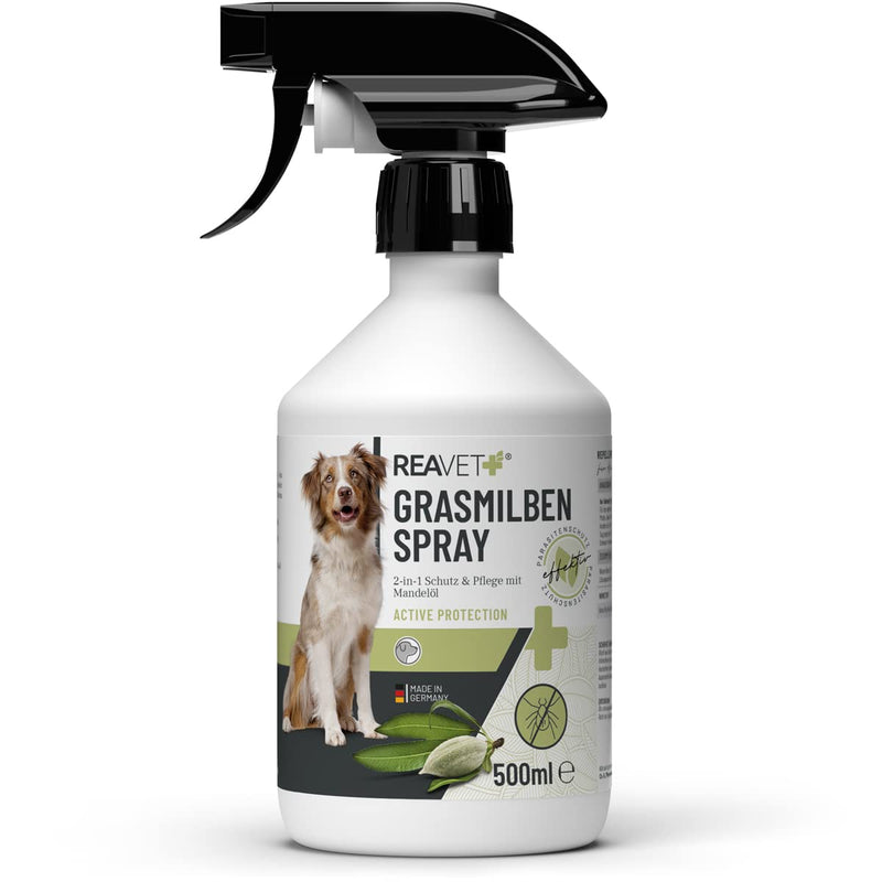 ReaVET grass mite spray 500ml - protection, defense and care for grass mites, grass mite ex spray for dogs, anti mite spray for effective defense, mite stop, relieves itching - BeesActive Australia