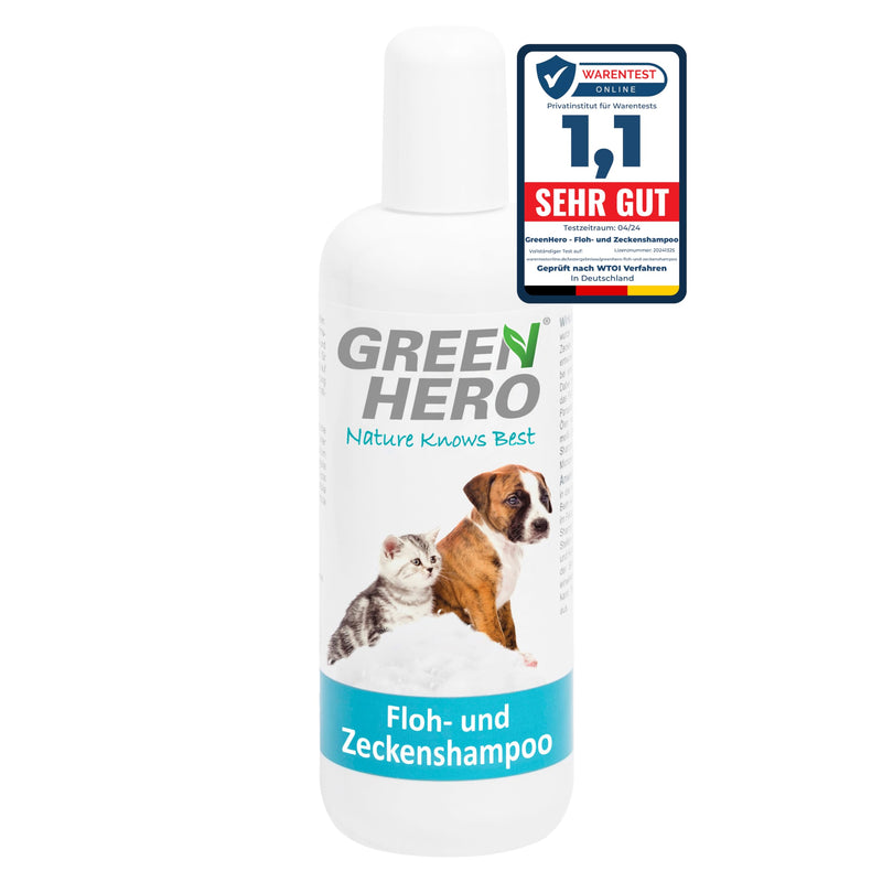 Green Hero flea and tick shampoo for dogs and cats protects against fleas, ticks, mites, lice and parasites 250ml dog shampoo and cat shampoo without silicones, parabens and microplastics - BeesActive Australia