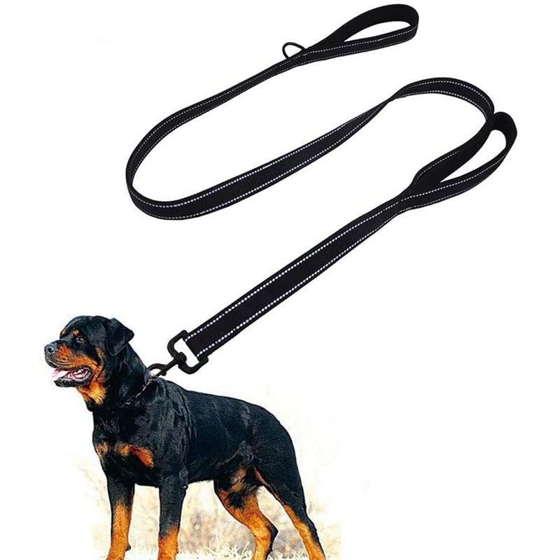Dog leash for large and medium sized dogs with integrated short handle, reflective leash, 2 hand-friendly padded hand loops, 1.5 meter leash, highly reflective black - BeesActive Australia