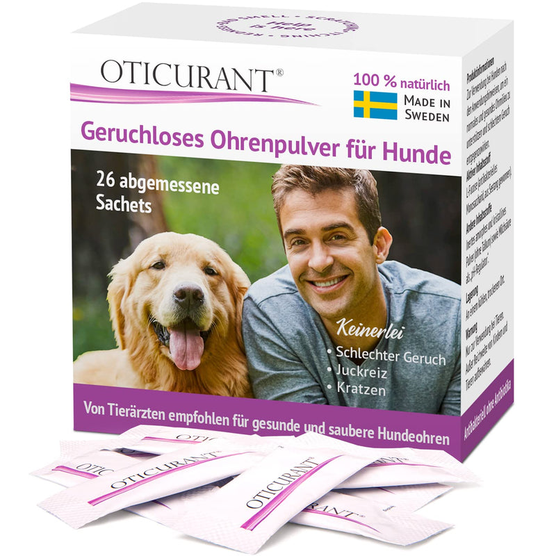 OTICURANT Ear Care Ear Cleaner for Dogs & Puppy Powder Odorless - 26 Bags Earwax Remover for Itching, Scratching, Odor Ear Infection - BeesActive Australia