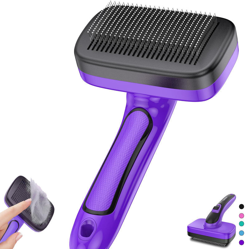 YOPETAYU Dog Brush for Dogs, Cats and Pets, Self-Cleaning, Against Undercoat and Loose Fur, Reduces Hair, Gentle on the Skin, for Large, Medium and Small Dogs and Cats, Purple - BeesActive Australia