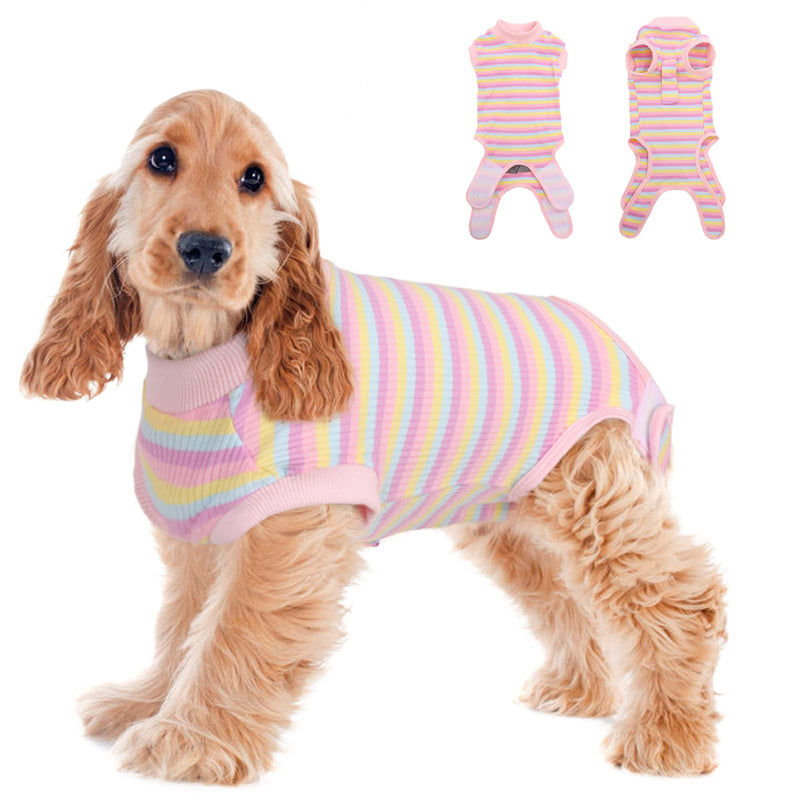PUMYPOREITY Dog bodysuit after surgery, dog one-piece surgery body dog after surgery dog body castration bitch male wound protection recovery suit for dogs cone alternatives (pink stripes, S) A-pink stripes - BeesActive Australia